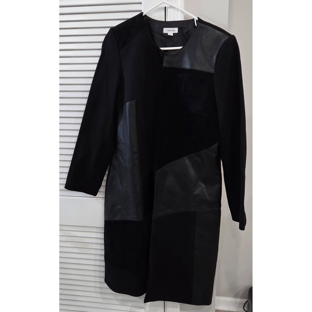 Womens Black Calvin Klein Mixed-Media Jacket w Faux Leather/Suede Size 14